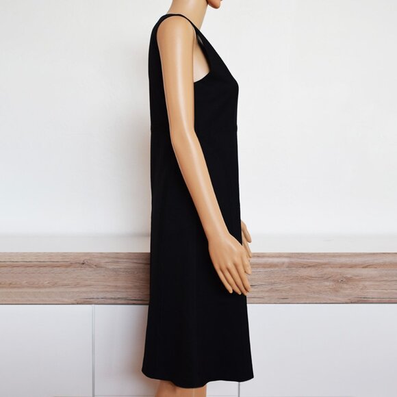 Theory Stretch Wool Black Sleeveless A-Line Silhouette Dress with Silk Inserts. - Picture 7 of 12